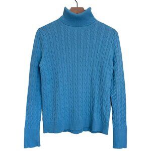 Land’s End Cable Knit Turtle Neck Long Sleeve Sweater Blue small